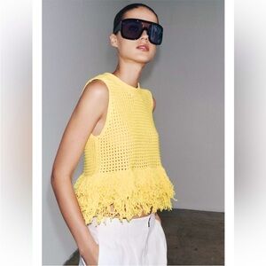 Zara fringe yellow S top NWT